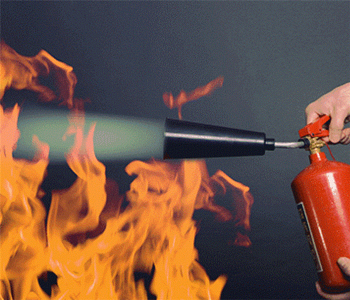 image of a fire being put out by a person using a fire extinguisher