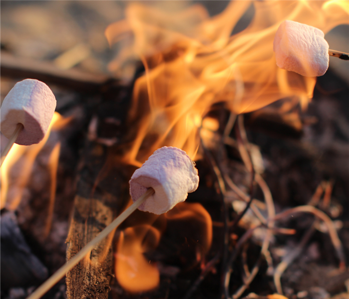 Marshmallows are being roasted over a fire.