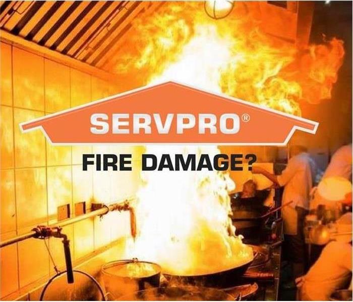 Fire in Kitchen with SERVPRO logo and "Fire Damage?"